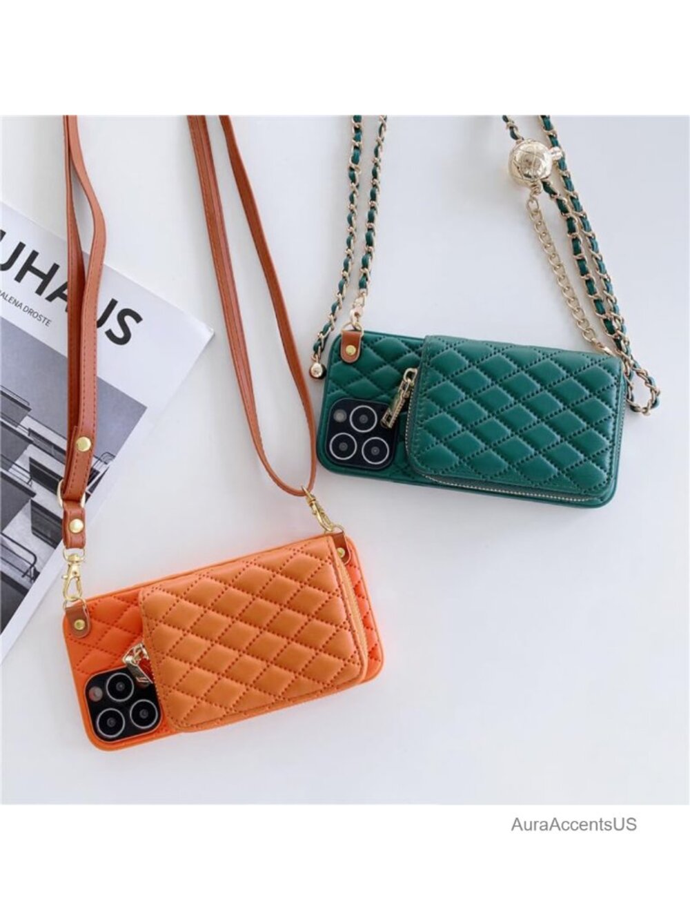 PU Leather Wallet Case for iPhone 16 Pro with Detachable Chain Strap, Card - Picture 5 of 6